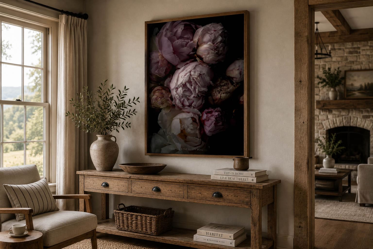 english peonies in dining room